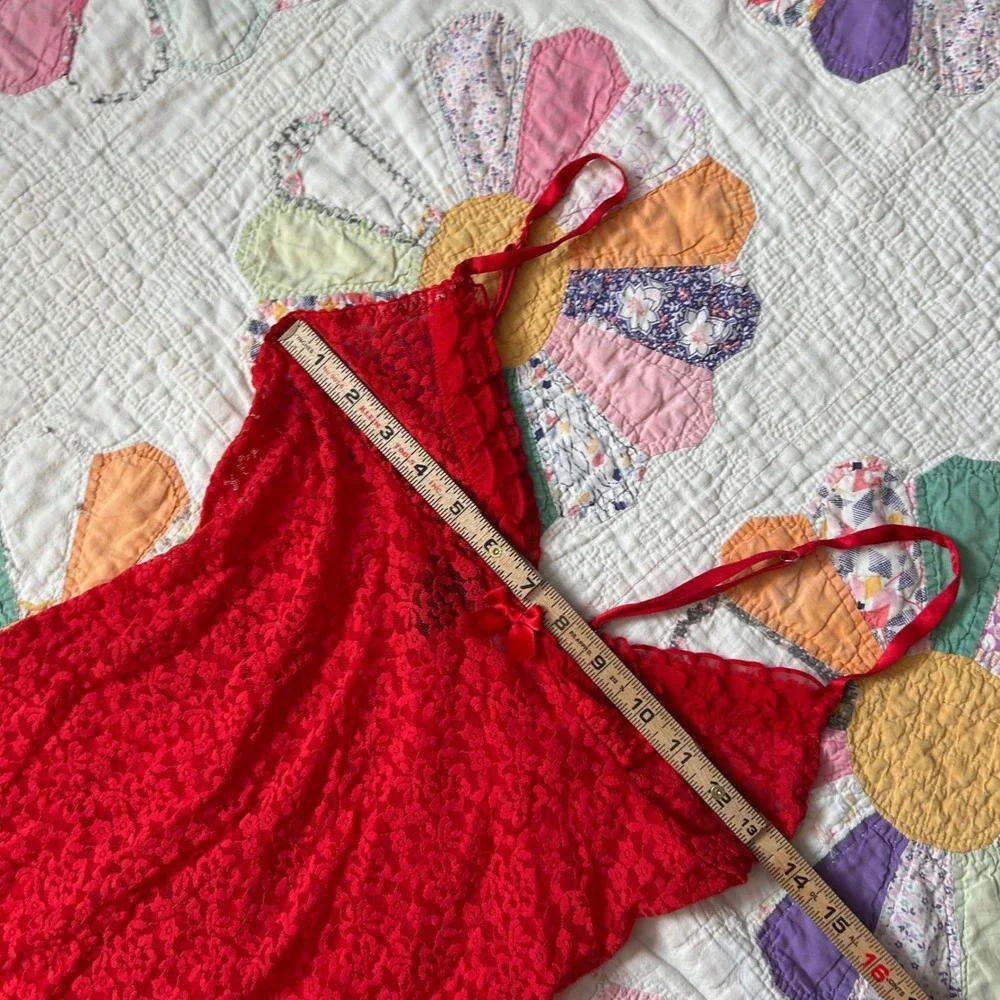 Victorias Secret Red Lace Slip Dress Nightgown Ruffle Hem Med Vintage Style